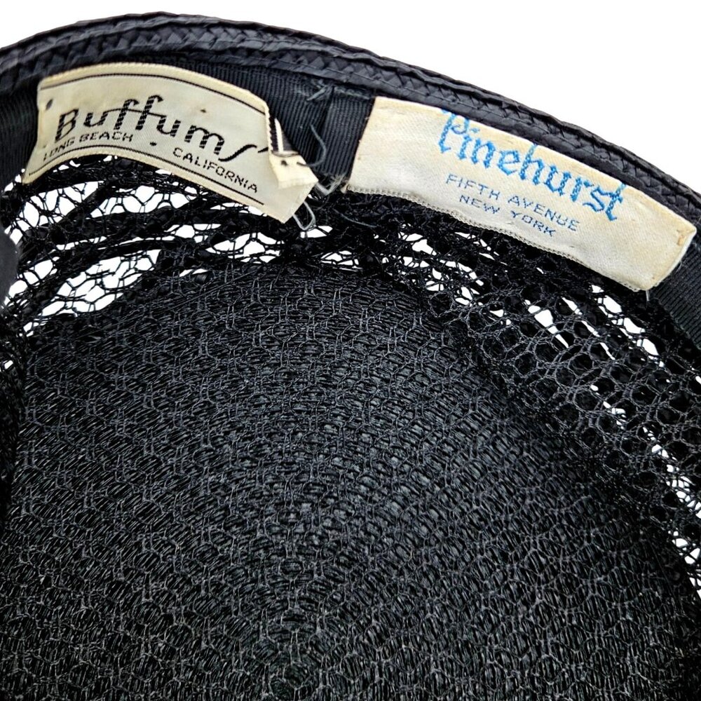 Vintage Black Woven Straw Pillbox Cage Hat Buffums Pinehurst 22" 1960s - Picture 6 of 12